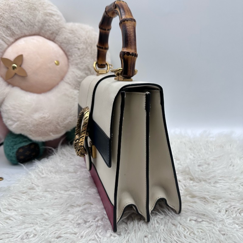 Gucci 白色拼色竹節手提包 肩背包-4