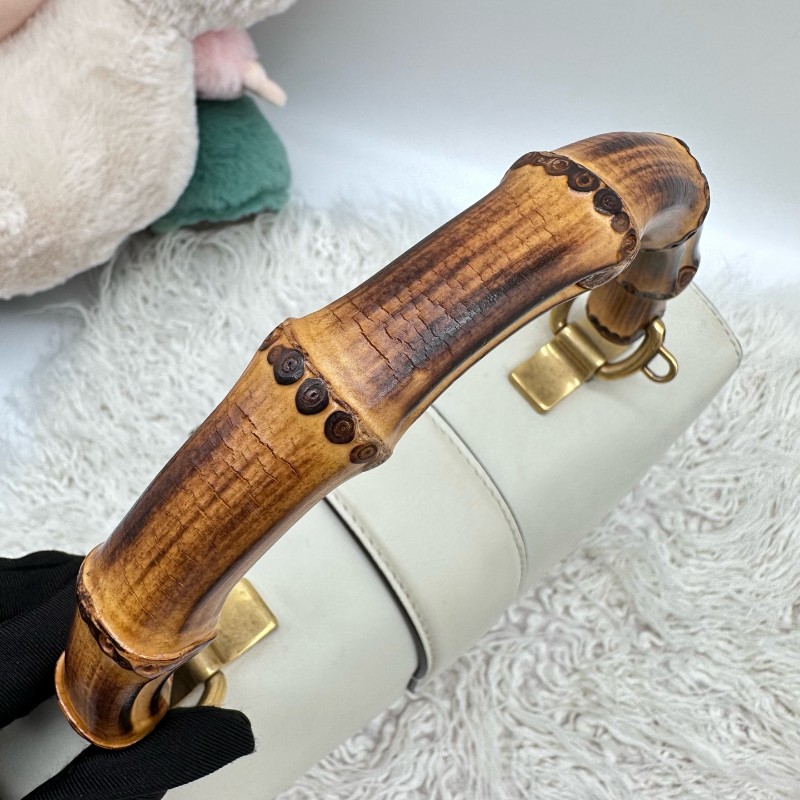 Gucci 白色拼色竹節手提包 肩背包-7