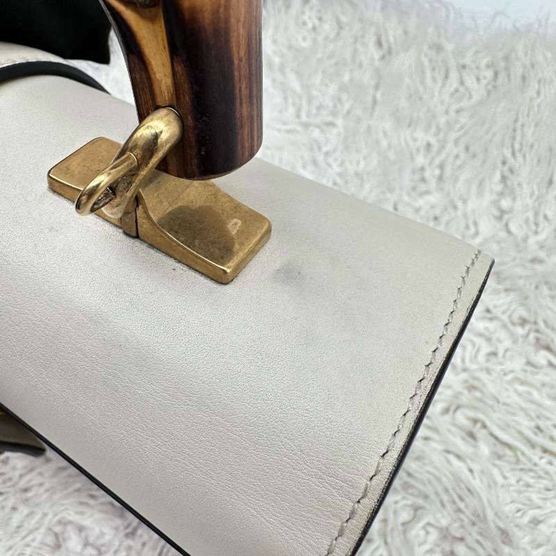 Gucci 白色拼色竹節手提包 肩背包-14