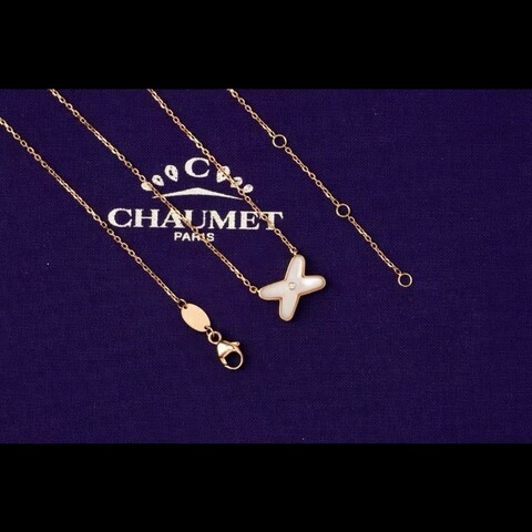 Chaumet Jeux de Lines 緣系一生項鍊 玫瑰金白貝母中心鑲一顆鑽