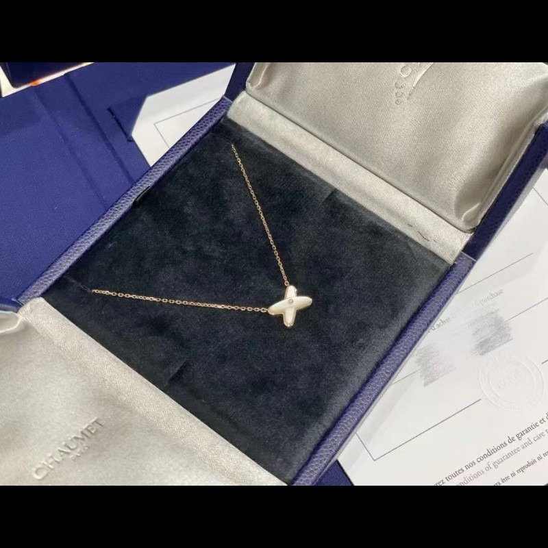 Chaumet Jeux de Lines 緣系一生項鍊 玫瑰金白貝母中心鑲一顆鑽-1