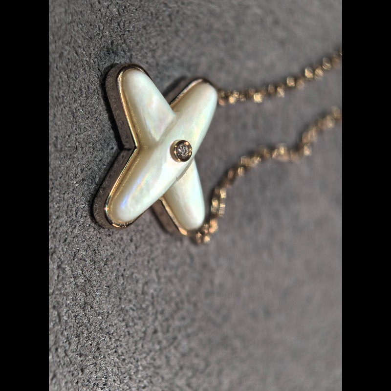 Chaumet Jeux de Lines 緣系一生項鍊 玫瑰金白貝母中心鑲一顆鑽-4