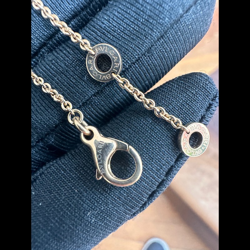 BVLGARI 玫瑰金單鑽孔雀石銅錢項鍊-9