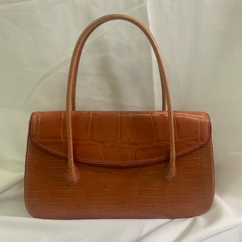 Givenchy 橘色鱷壓紋 手提包 底長31cm