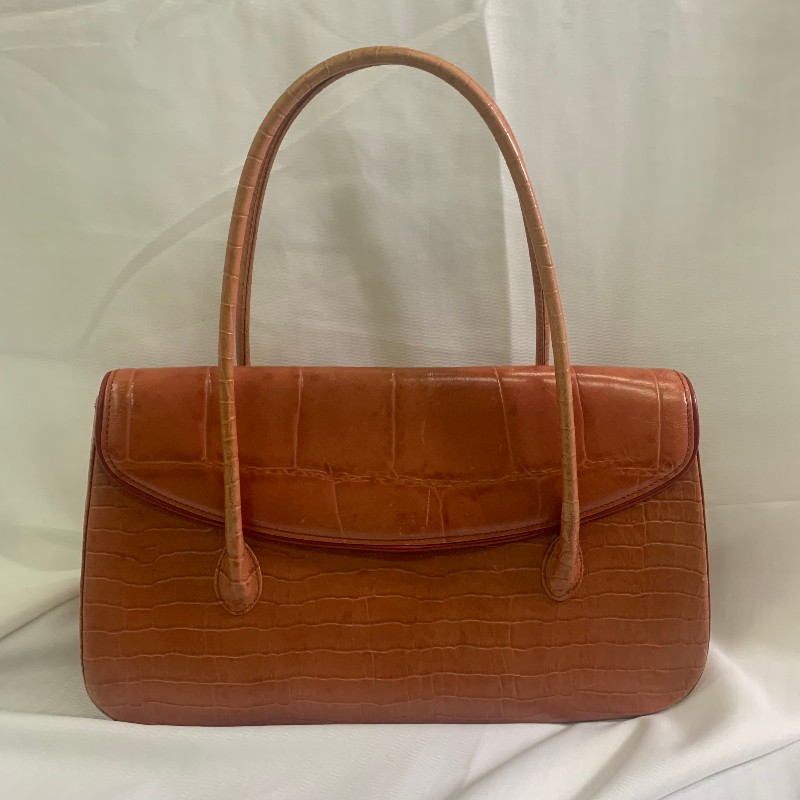 Givenchy 橘色鱷壓紋 手提包 底長31cm-0