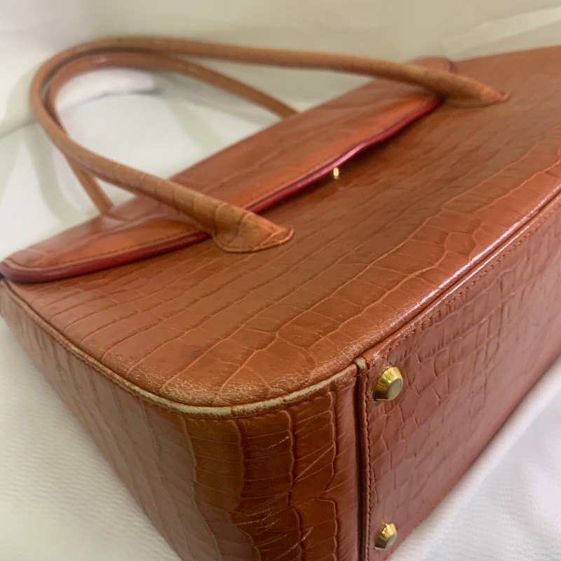 Givenchy 橘色鱷壓紋 手提包 底長31cm-4