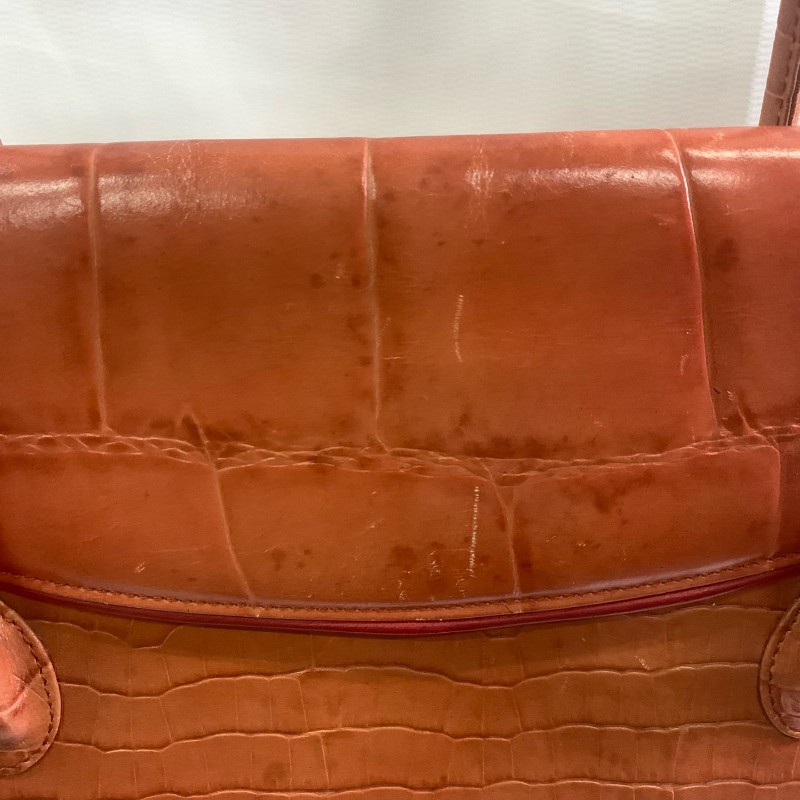 Givenchy 橘色鱷壓紋 手提包 底長31cm-11