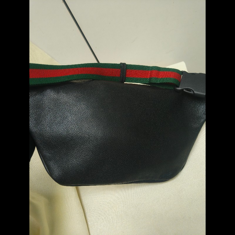 ㊣✨GUCCI✨古馳 黑色 經典 印花 皮革 綠紅綠織帶 男女同款 腰包 胸包/雙G/二手包/保證正品🌳二手樹屋🌳-3