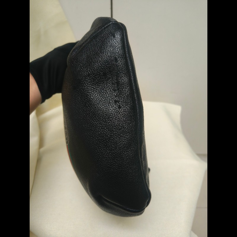 ㊣✨GUCCI✨古馳 黑色 經典 印花 皮革 綠紅綠織帶 男女同款 腰包 胸包/雙G/二手包/保證正品🌳二手樹屋🌳-5