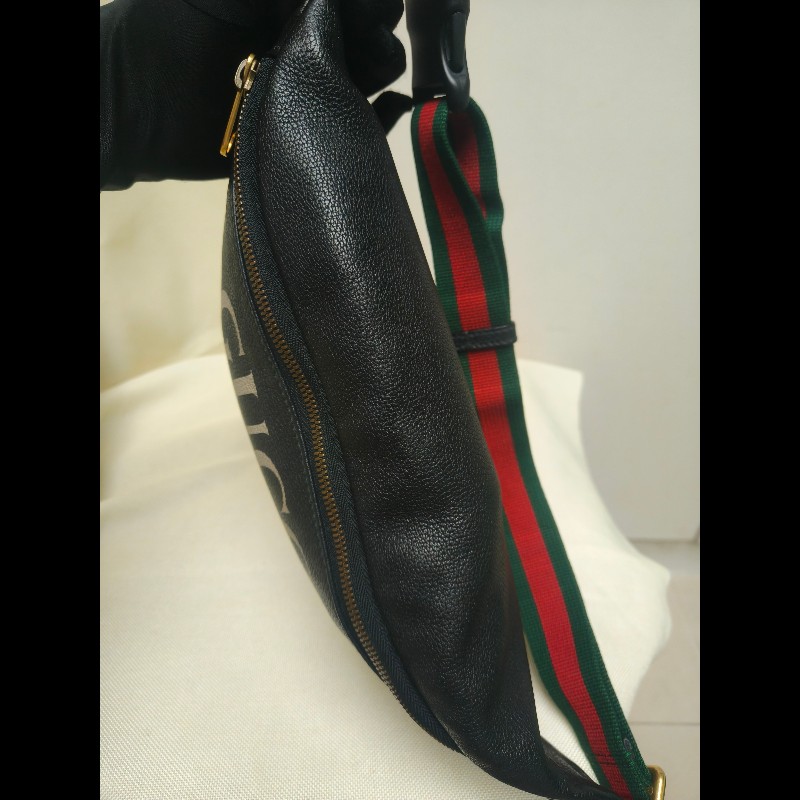 ㊣✨GUCCI✨古馳 黑色 經典 印花 皮革 綠紅綠織帶 男女同款 腰包 胸包/雙G/二手包/保證正品🌳二手樹屋🌳-8