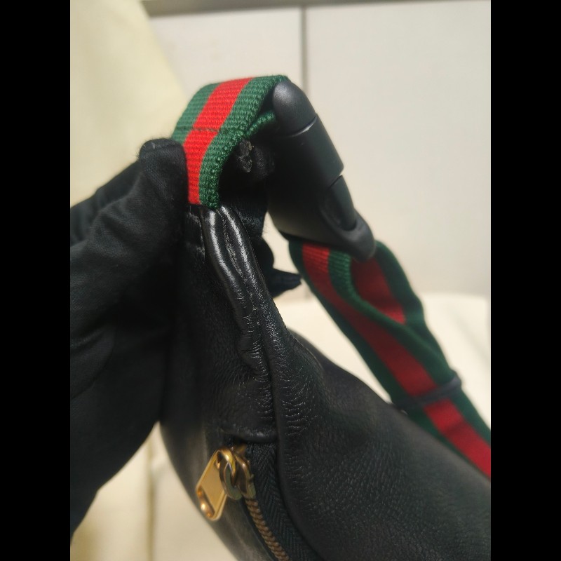 ㊣✨GUCCI✨古馳 黑色 經典 印花 皮革 綠紅綠織帶 男女同款 腰包 胸包/雙G/二手包/保證正品🌳二手樹屋🌳-9
