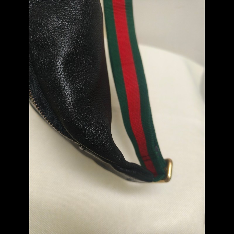 ㊣✨GUCCI✨古馳 黑色 經典 印花 皮革 綠紅綠織帶 男女同款 腰包 胸包/雙G/二手包/保證正品🌳二手樹屋🌳-10