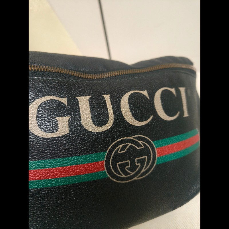㊣✨GUCCI✨古馳 黑色 經典 印花 皮革 綠紅綠織帶 男女同款 腰包 胸包/雙G/二手包/保證正品🌳二手樹屋🌳-12