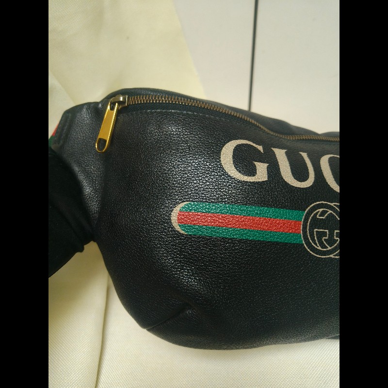 ㊣✨GUCCI✨古馳 黑色 經典 印花 皮革 綠紅綠織帶 男女同款 腰包 胸包/雙G/二手包/保證正品🌳二手樹屋🌳-13