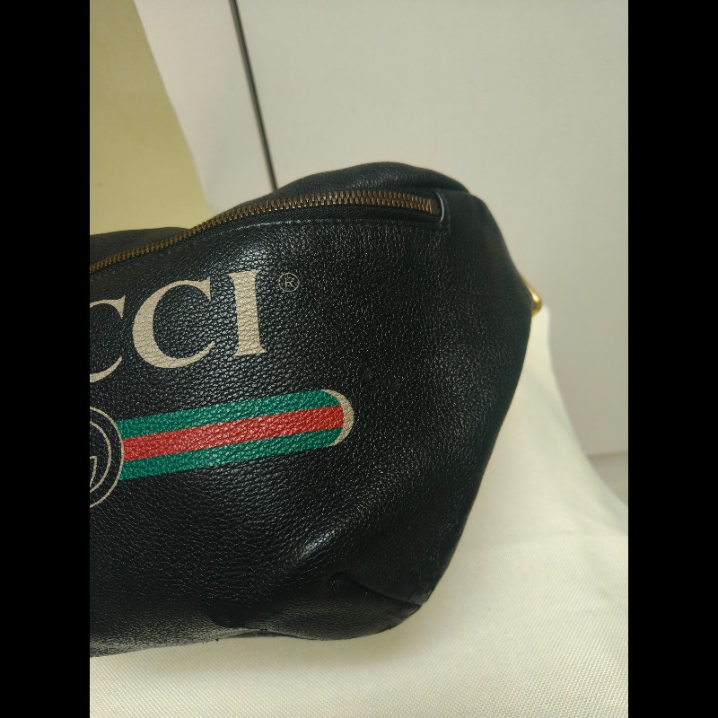 ㊣✨GUCCI✨古馳 黑色 經典 印花 皮革 綠紅綠織帶 男女同款 腰包 胸包/雙G/二手包/保證正品🌳二手樹屋🌳-14