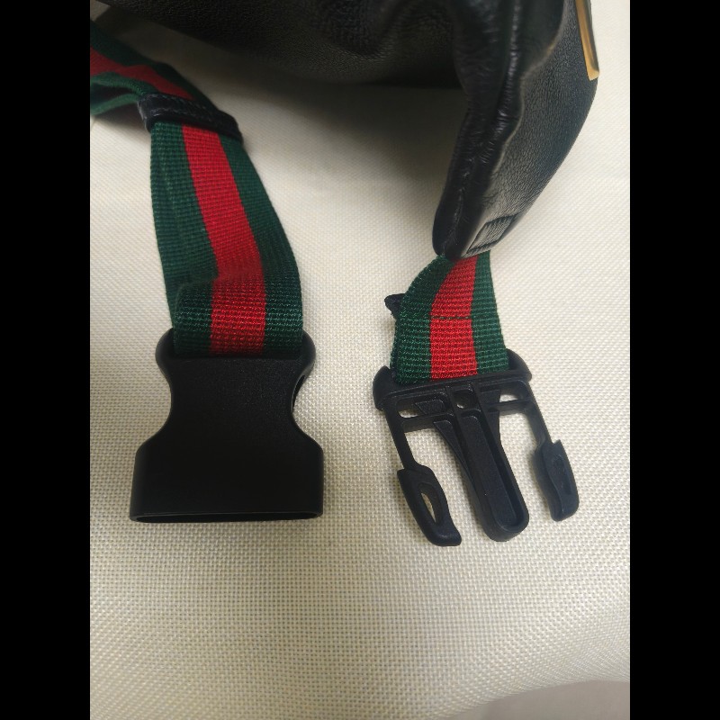 ㊣✨GUCCI✨古馳 黑色 經典 印花 皮革 綠紅綠織帶 男女同款 腰包 胸包/雙G/二手包/保證正品🌳二手樹屋🌳-20