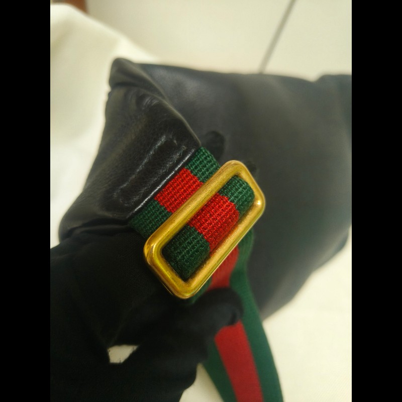 ㊣✨GUCCI✨古馳 黑色 經典 印花 皮革 綠紅綠織帶 男女同款 腰包 胸包/雙G/二手包/保證正品🌳二手樹屋🌳-22