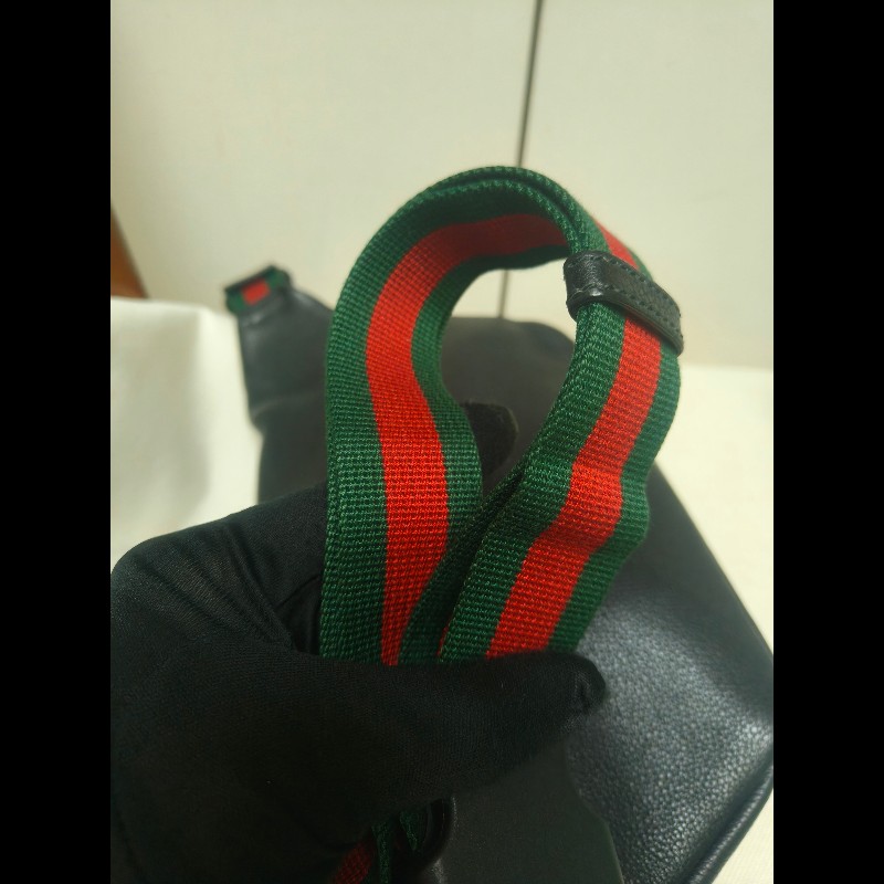 ㊣✨GUCCI✨古馳 黑色 經典 印花 皮革 綠紅綠織帶 男女同款 腰包 胸包/雙G/二手包/保證正品🌳二手樹屋🌳-23