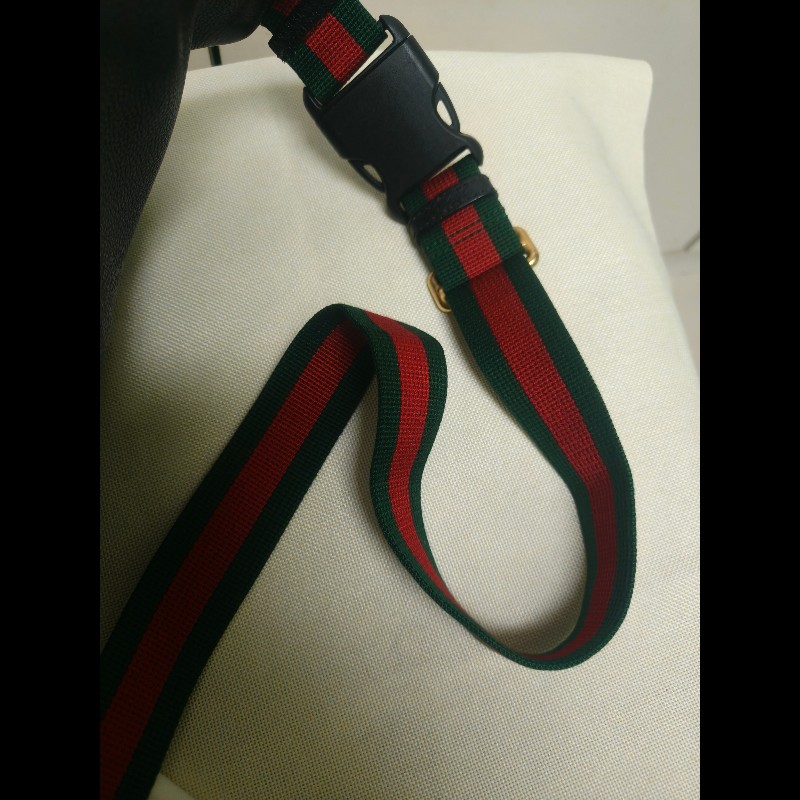 ㊣✨GUCCI✨古馳 黑色 經典 印花 皮革 綠紅綠織帶 男女同款 腰包 胸包/雙G/二手包/保證正品🌳二手樹屋🌳-24