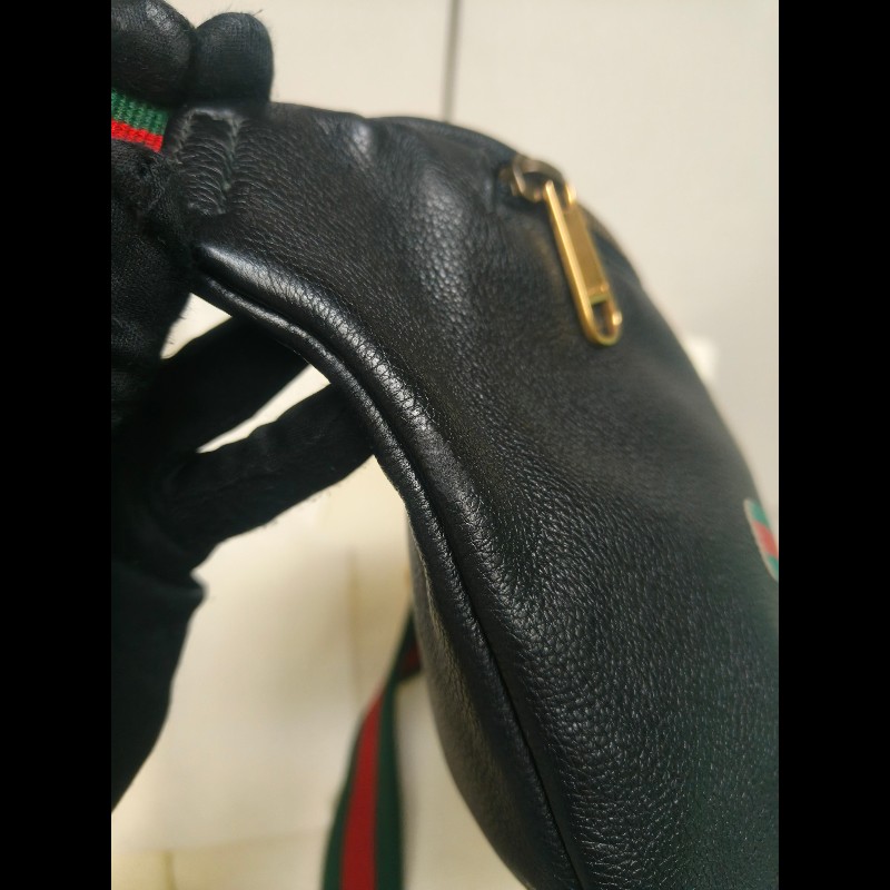 ㊣✨GUCCI✨古馳 黑色 經典 印花 皮革 綠紅綠織帶 男女同款 腰包 胸包/雙G/二手包/保證正品🌳二手樹屋🌳-25