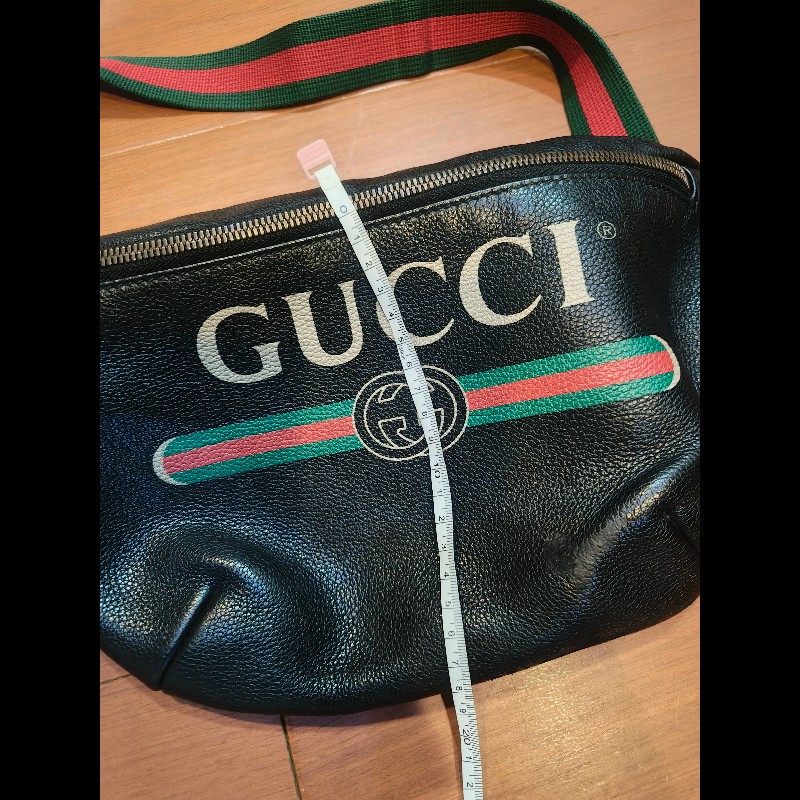 ㊣✨GUCCI✨古馳 黑色 經典 印花 皮革 綠紅綠織帶 男女同款 腰包 胸包/雙G/二手包/保證正品🌳二手樹屋🌳-36