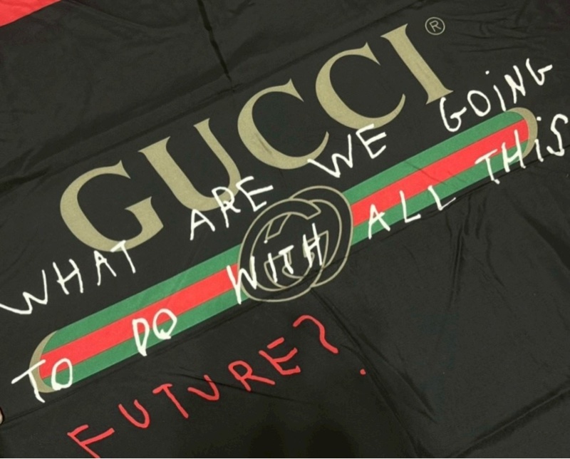 ✨近新閒置Gucci 古馳 print 藝術家聯名塗鴉logo 大絲巾-2