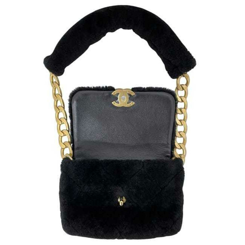 香奈兒 f-24441 黑色絎縫肩背包,30 系列,毛皮,Coco 標誌,翻蓋,旋扣,單鏈女士包,30162234-6