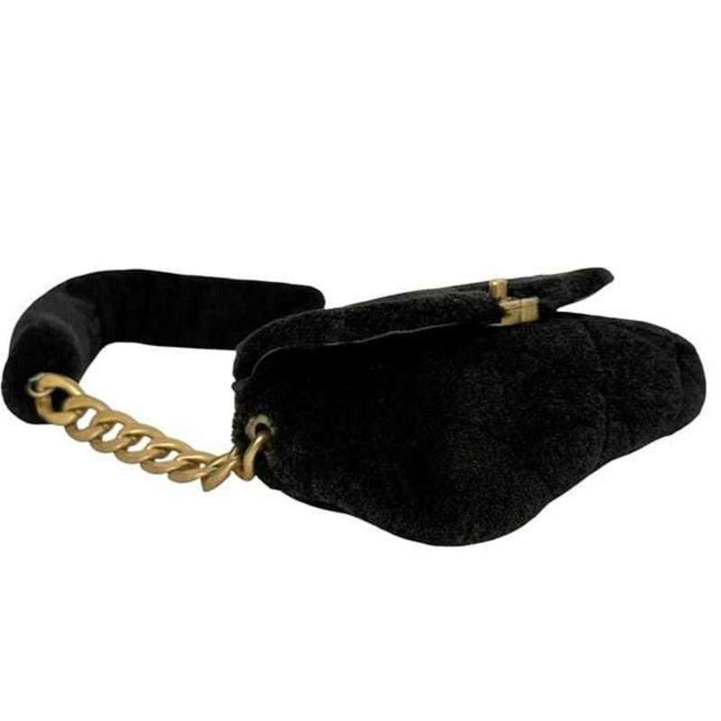 香奈兒 f-24441 黑色絎縫肩背包,30 系列,毛皮,Coco 標誌,翻蓋,旋扣,單鏈女士包,30162234-8