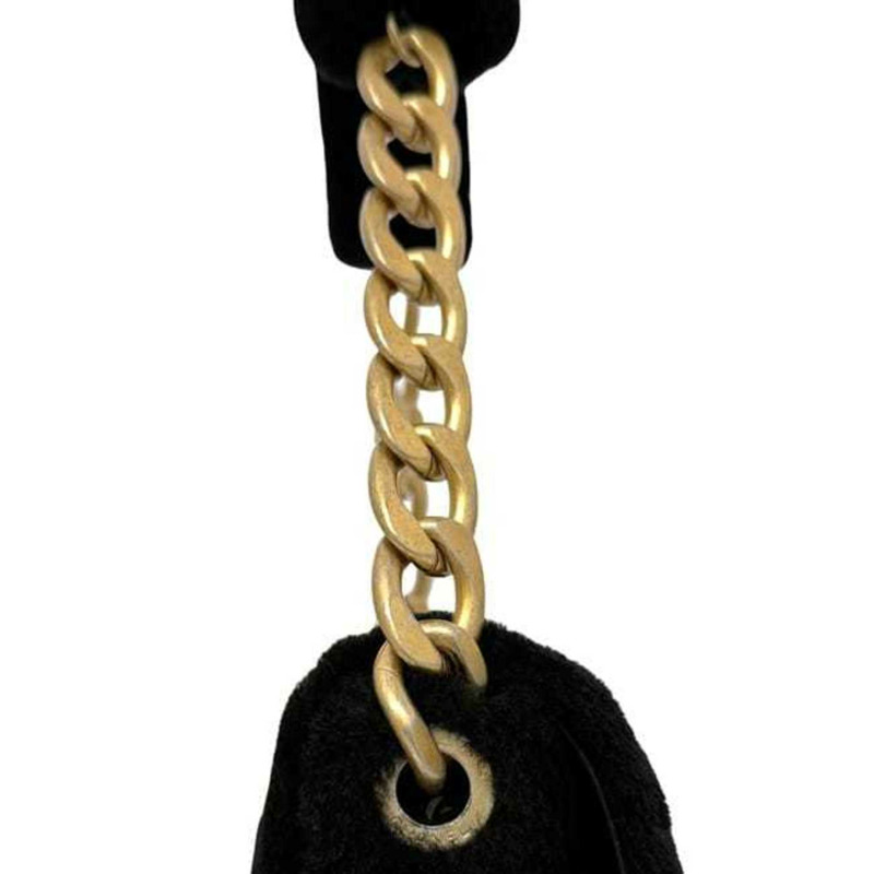 香奈兒 f-24441 黑色絎縫肩背包,30 系列,毛皮,Coco 標誌,翻蓋,旋扣,單鏈女士包,30162234-9