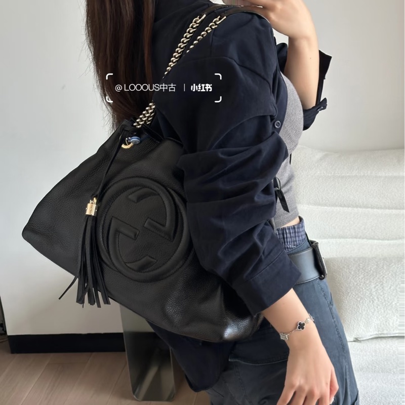 99新🈶購證❤️ gucci #黑金 #荔枝牛皮 #托特包 #soho-2