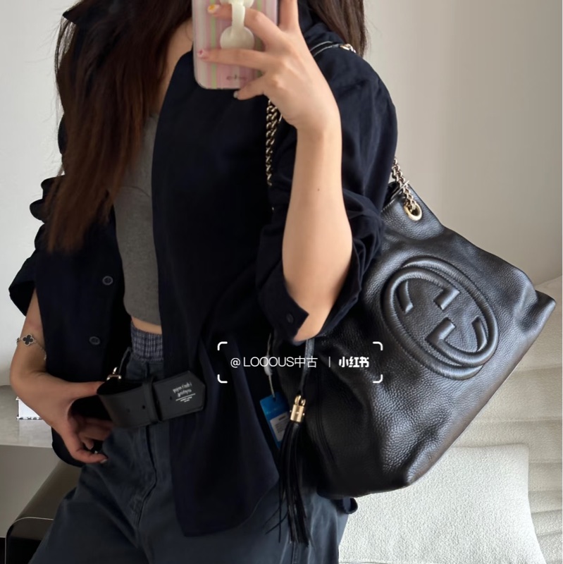 99新🈶購證❤️ gucci #黑金 #荔枝牛皮 #托特包 #soho-3