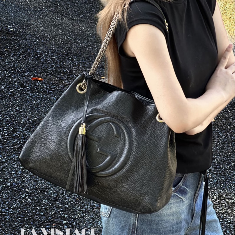 99新🈶購證❤️ gucci #黑金 #荔枝牛皮 #托特包 #soho-7