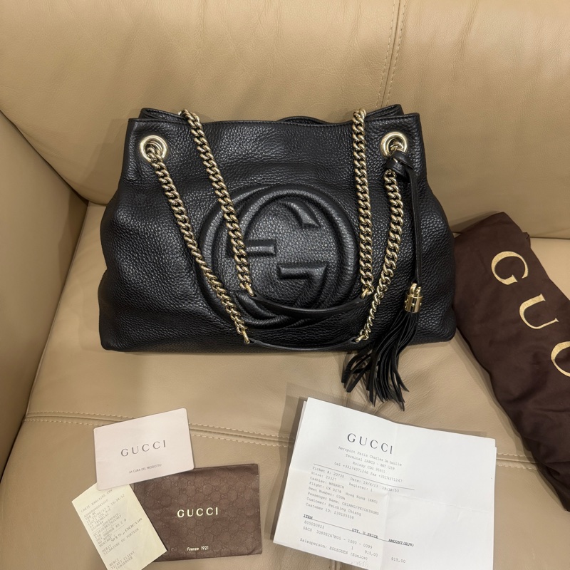 99新🈶購證❤️ gucci #黑金 #荔枝牛皮 #托特包 #soho-8
