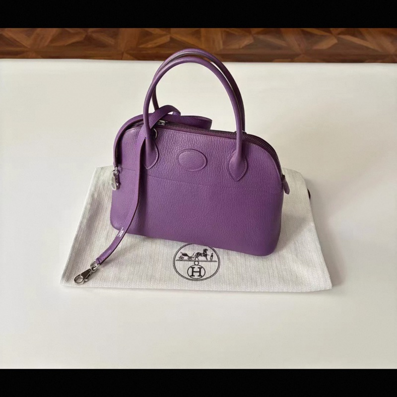 Hermes bolide 27 山羊皮银扣 紫色-4