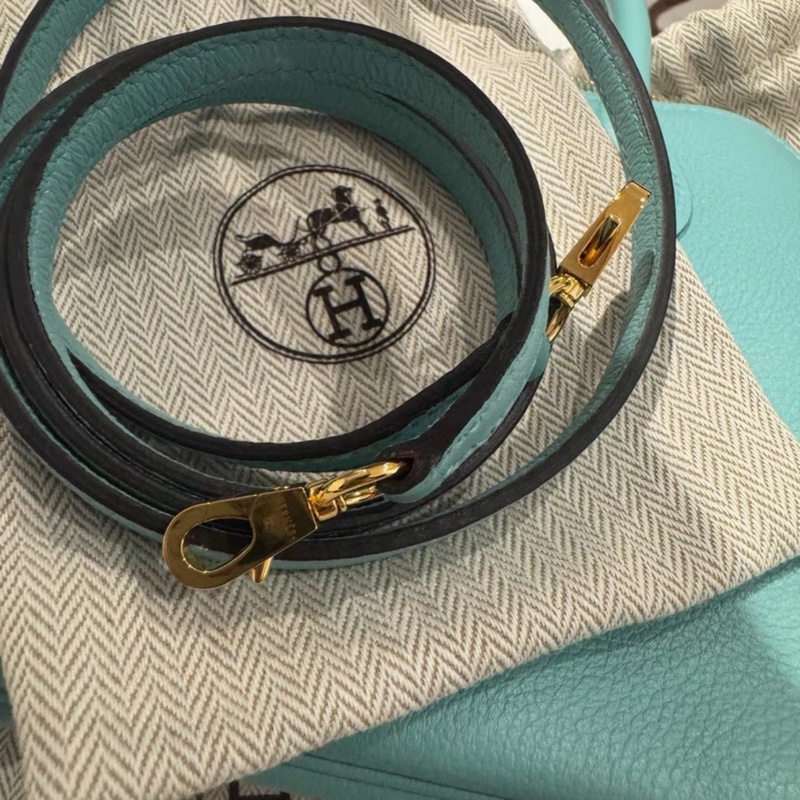 未使用 愛馬仕mini bolide保齡球包 金扣,Y刻 馬卡龍藍,(有微瑕)-4