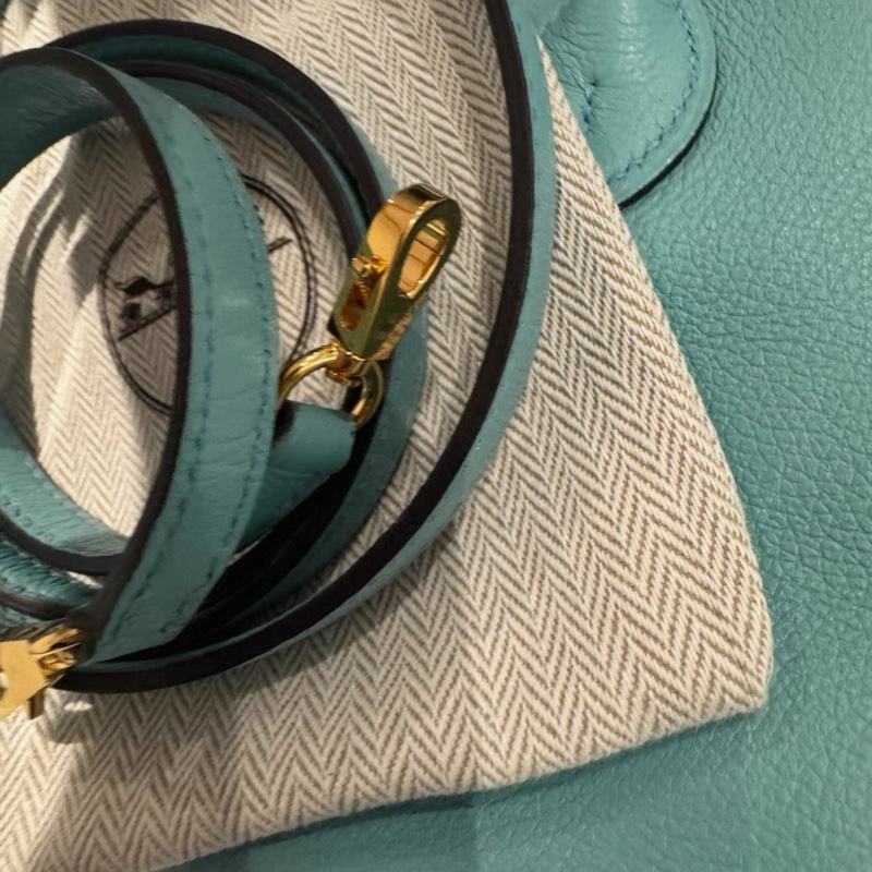 未使用 愛馬仕mini bolide保齡球包 金扣,Y刻 馬卡龍藍,(有微瑕)-5