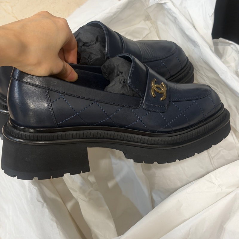 全新🈶鞋盒❤️37.5碼❤️ #香奈兒 #午夜藍 #厚底 #樂福鞋 #休閒鞋-2