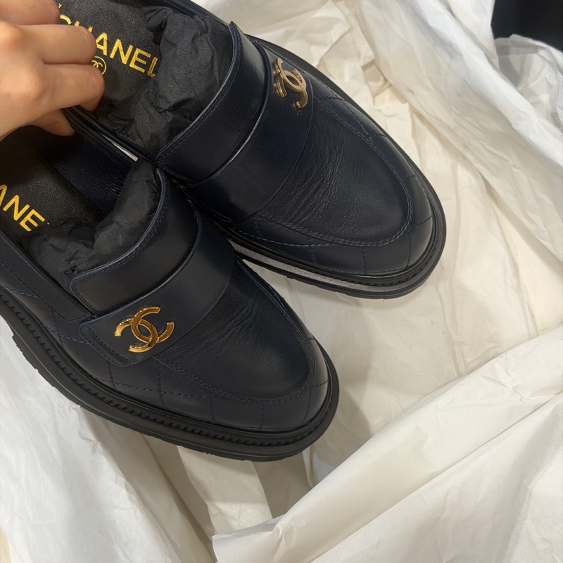 全新🈶鞋盒❤️37.5碼❤️ #香奈兒 #午夜藍 #厚底 #樂福鞋 #休閒鞋-3