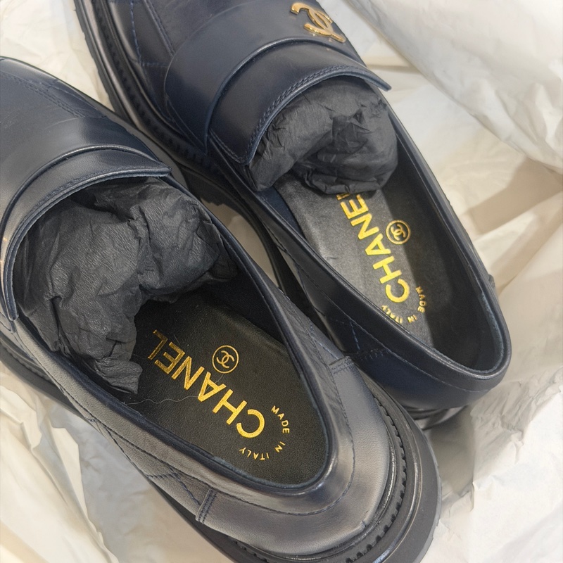 全新🈶鞋盒❤️37.5碼❤️ #香奈兒 #午夜藍 #厚底 #樂福鞋 #休閒鞋-7