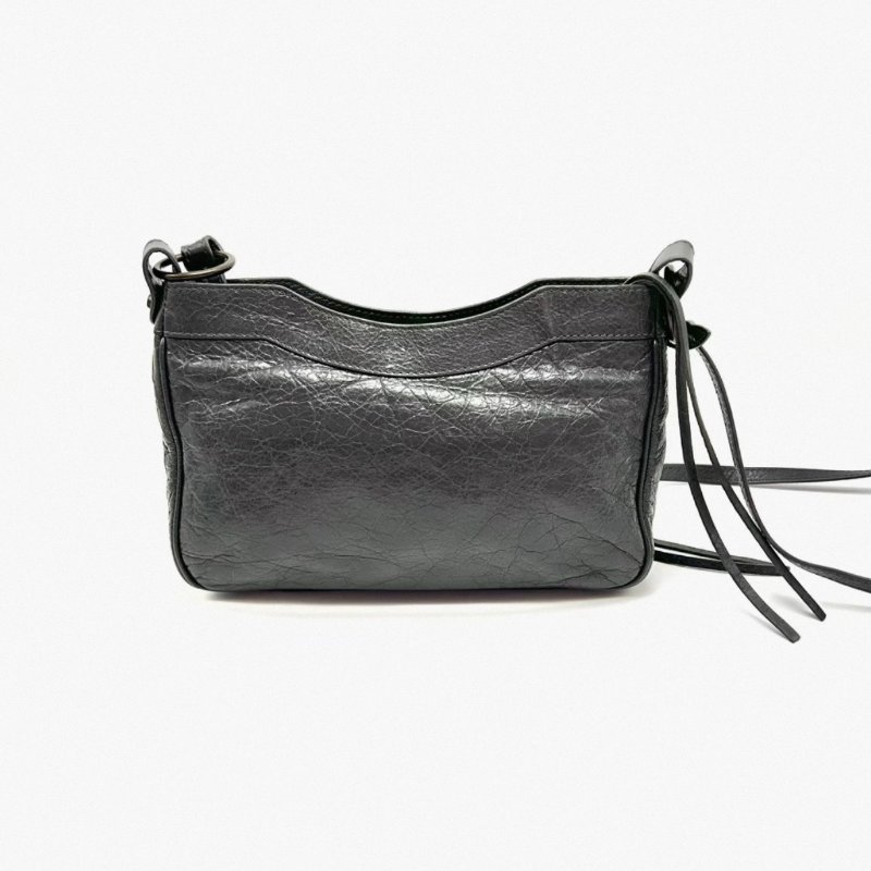 BALENCIAGA 深灰色油蠟皮肩背斜背包23*15*4  98新配件塵袋-3