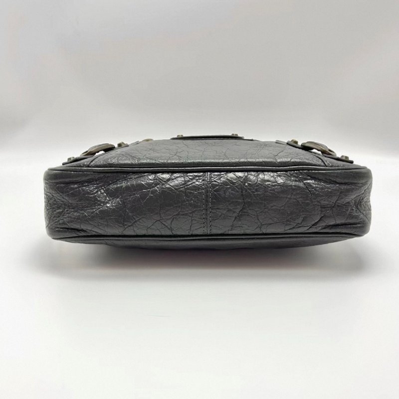 BALENCIAGA 深灰色油蠟皮肩背斜背包23*15*4  98新配件塵袋-4