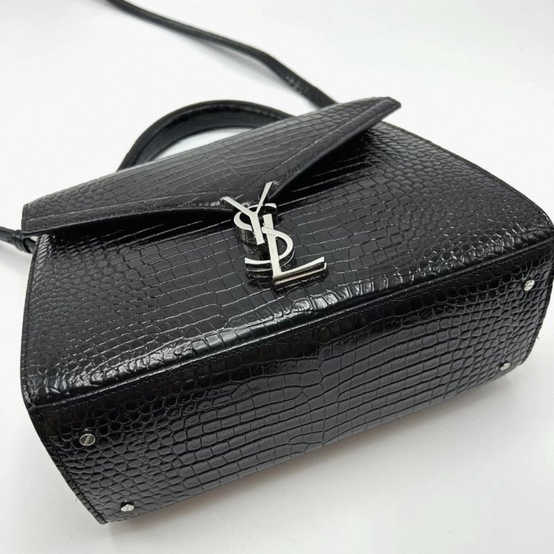 YSL Cassandra黑銀鰐魚壓紋手提肩背斜背郵差包24.5*20*11 99新配件塵袋-1