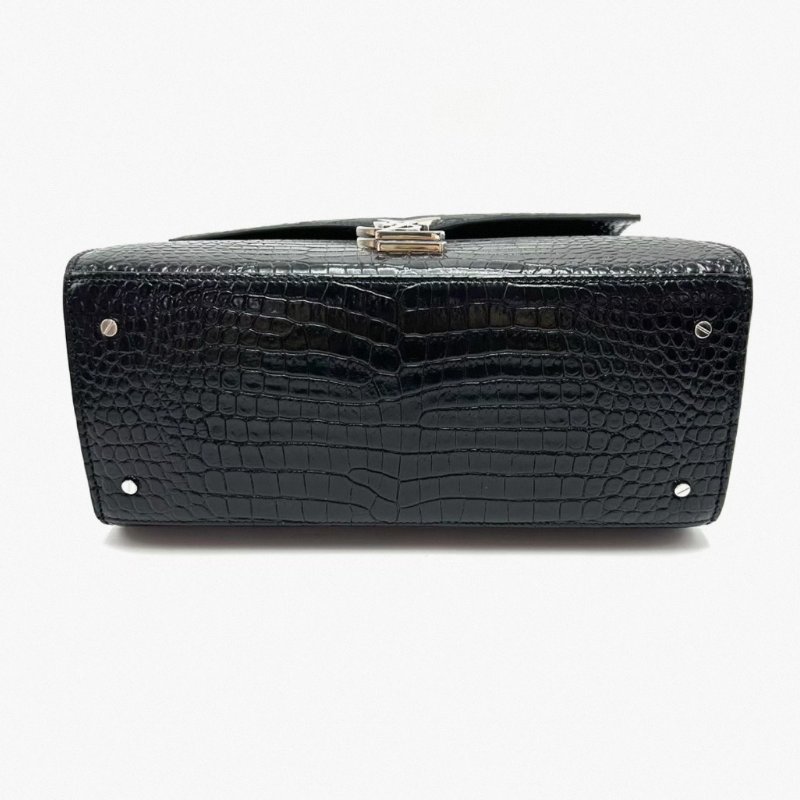 YSL Cassandra黑銀鰐魚壓紋手提肩背斜背郵差包24.5*20*11 99新配件塵袋-3