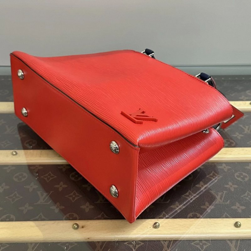 LV 紅色拼藍色銀扣水波紋手提肩背水桶包30*19*10 98新配件塵袋-1