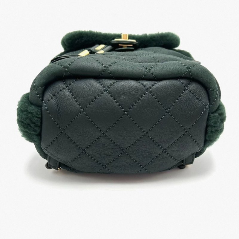 CHANEL 墨綠色金扣毛呢後背包17*20*10 98新配件塵袋-3