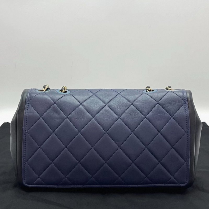 CHANEL cf季節款深藍拼色牛皮鏈條包27*15*7 98新配件盒子塵袋-3