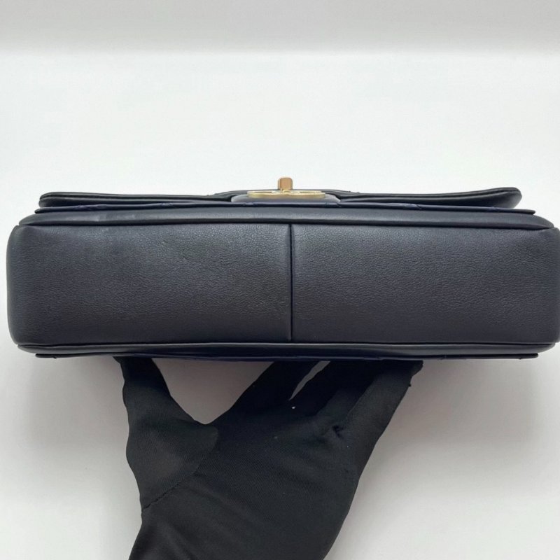 CHANEL cf季節款深藍拼色牛皮鏈條包27*15*7 98新配件盒子塵袋-4