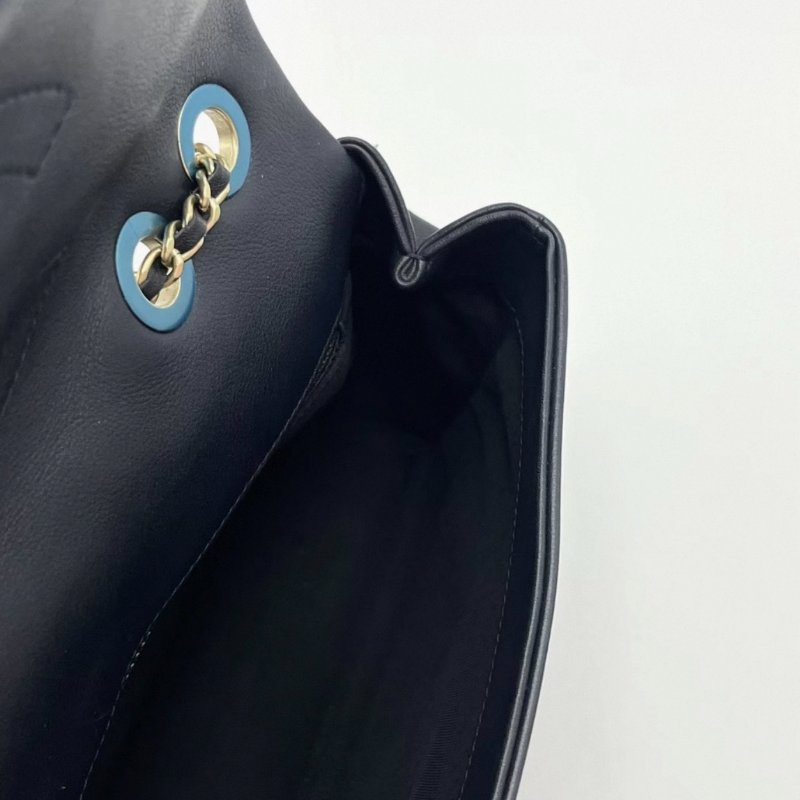 CHANEL cf季節款深藍拼色牛皮鏈條包27*15*7 98新配件盒子塵袋-5