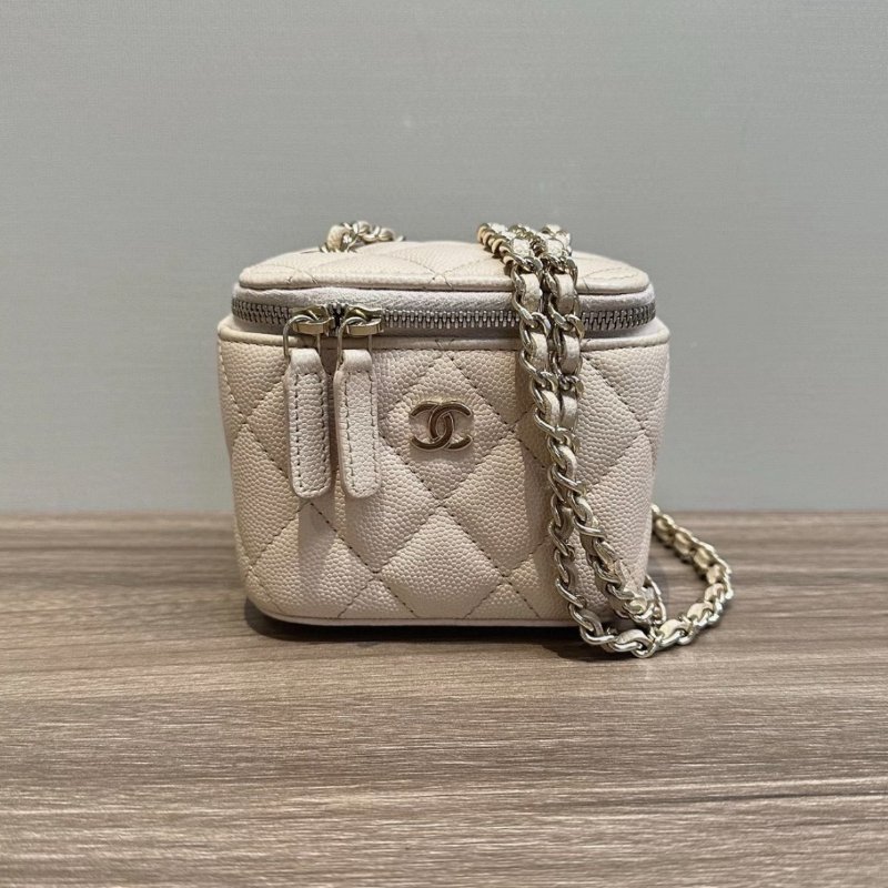 CHANEL 裸粉色金扣mini盒子斜背包 10*9*7 98新配件塵袋-0