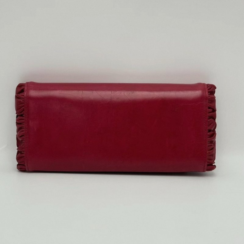 MIUMIU 玫紅色皮革花邊長款錢包 19.5*9.5*3 98新配件塵袋-4